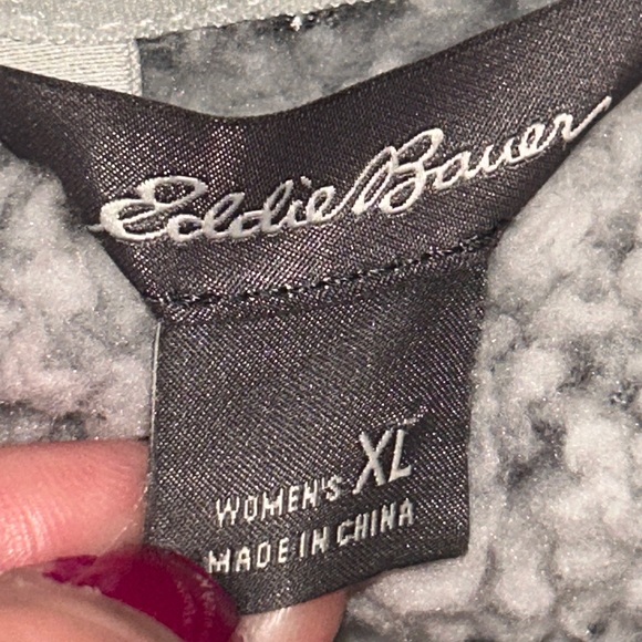 Eddie Bauer Fireside Funnel Women's Sweater Gray XL Cozy Teddy Sherpa Winter - Picture 2 of 8